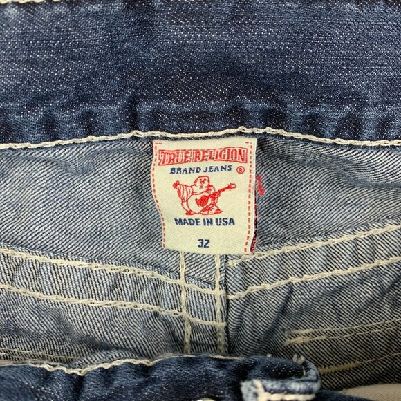 True Religion Mens Pants 32 Blue Denim Jeans Straight Leg Flap Pockets 32x28 - Picture 5 of 16